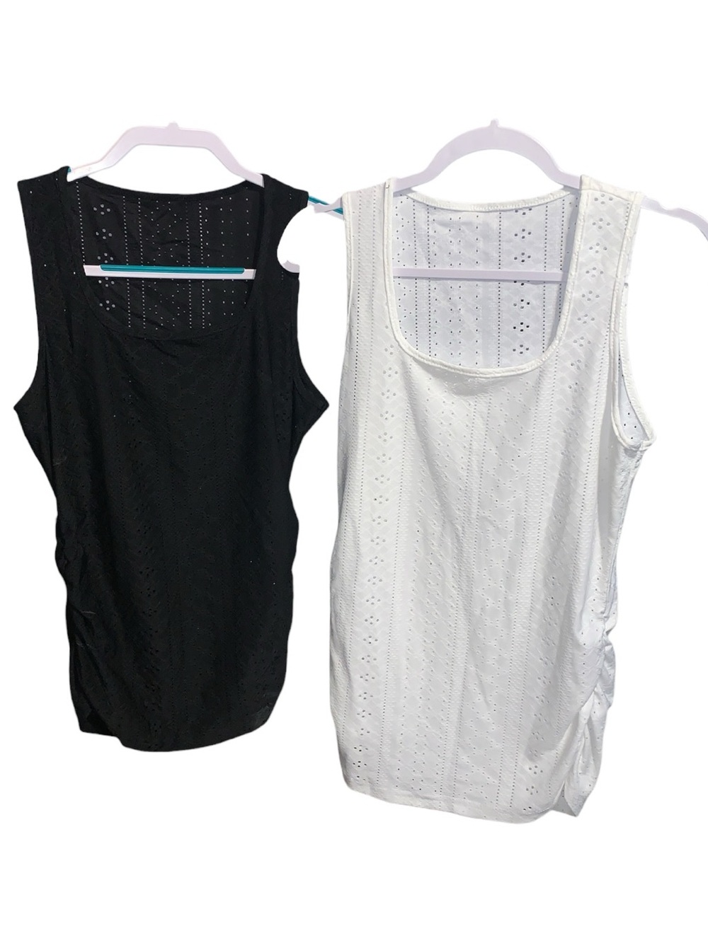 Bundle of 2 Shein Eyelet Tank Top Ruched Black and White (2-Pack)